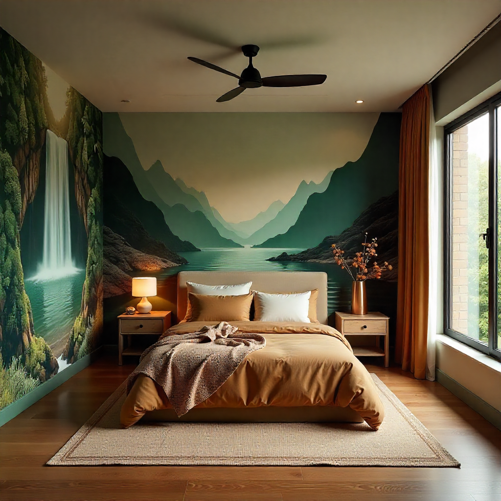 bedroom wall design, nature wallpaper